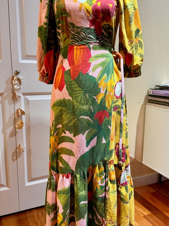 FARM Rio Dresses & Skirts - FARM Rio Tropical Floral Wrap Maxi BeachDress Green, Pink & Yellow Mixed Print S